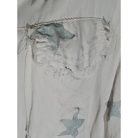 Venti6 Button Down Tattered Style Long Sleeve Shirt Glittery Silver Stars Medium - Picture 3 of 11